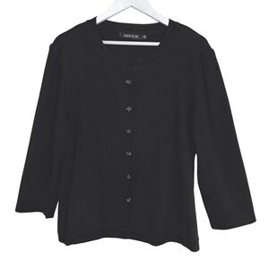 Misook Black Knit Cardigan XL Crystal Flower Button 3/4 Sleeve Wrinkle Resistant